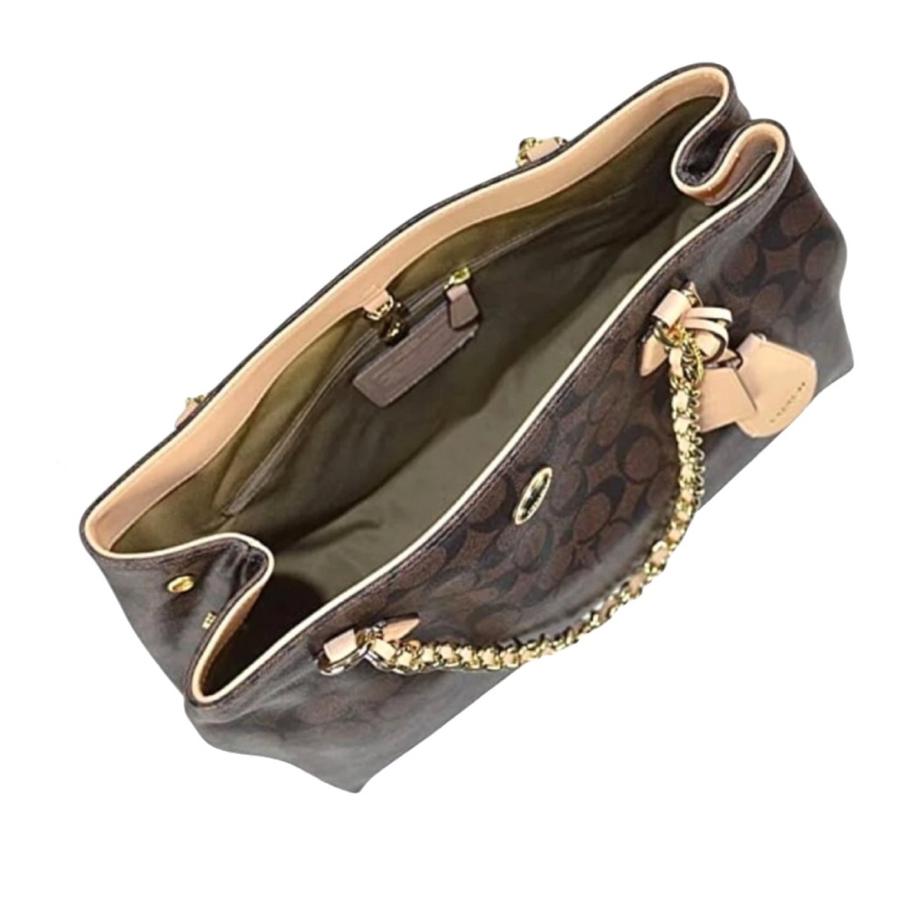 Coach Peyton Signature Chain Tote Brown Tan Canvas Gold Hardware - Picture 4 of 10